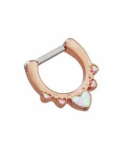 Cheapest 🥰 Rose Goldtone Opal-Effect Heart Clicker Septum Ring - 16 Gauge 😉 -Playboy Shop 03414760 b