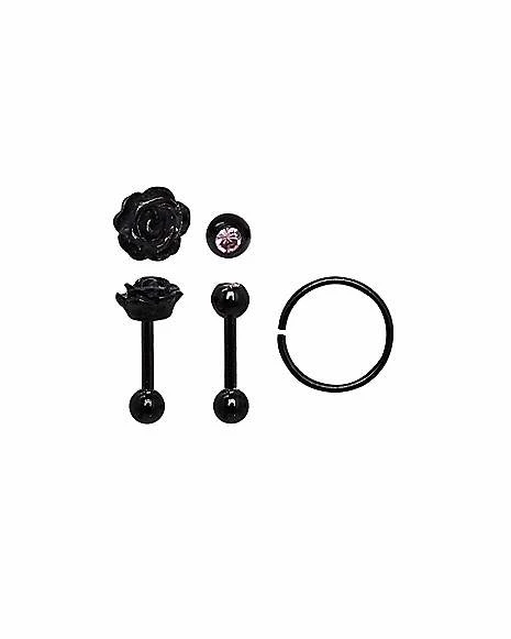 Top 10 𧨠Black Plated Rose CZ Cartilage Earrings 3 Pack - 18 Gauge π 3 Top 10 𧨠Black Plated Rose CZ Cartilage Earrings 3 Pack - 18 Gauge π