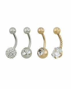 Discount ⌛ Multi-Pack Rose Goldtone CZ Belly Rings 4 Pack - 14 Gauge 🎁 -Playboy Shop 03417151 b