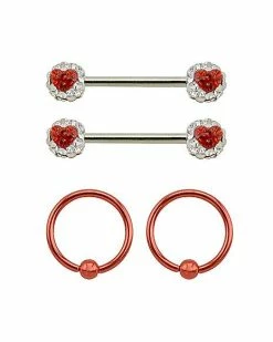 Promo 😉 Multi-Pack CZ Captive Nipple Rings and Nipple Barbells 2 Pair - 14 Gauge 🌟