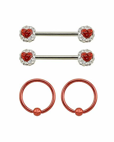 Promo π Multi-Pack CZ Captive Nipple Rings and Nipple Barbells 2 Pair - 14 Gauge π 3 Promo π Multi-Pack CZ Captive Nipple Rings and Nipple Barbells 2 Pair - 14 Gauge π
