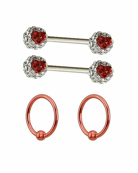 Promo π Multi-Pack CZ Captive Nipple Rings and Nipple Barbells 2 Pair - 14 Gauge π 4 Promo π Multi-Pack CZ Captive Nipple Rings and Nipple Barbells 2 Pair - 14 Gauge π - Image 2
