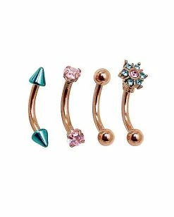 Outlet 🥰 Multi-Pack Rose Goldtone CZ Curved Barbells 4 Pack - 16 Gauge 🤩