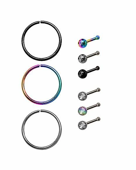 Best deal π Multi-Pack Rainbow CZ Bone Nose Rings and Hoop Nose Rings - 9 Pack π 3 Best deal π Multi-Pack Rainbow CZ Bone Nose Rings and Hoop Nose Rings - 9 Pack π