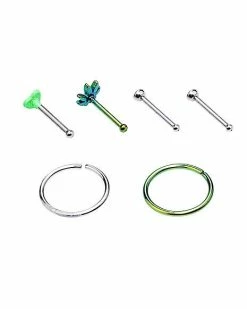 Discount ✔️ Multi-Pack CZ Leaf Nose Pins and Hoop Nose Rings 6 Pack - 20 Gauge 🔥 -Playboy Shop 03425667 d