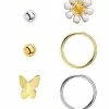 Coupon 🧨 Multi-Pack Goldtone Butterfly Nose Pins and Hoop Nose Rings 6 Pack - 20 Gauge 👍 -Playboy Shop 03425733 a
