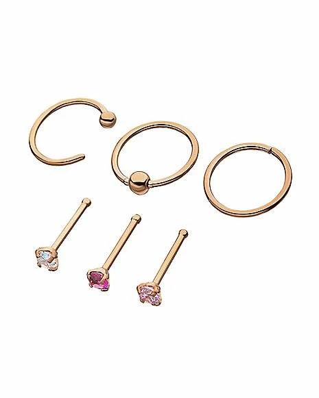 Cheap π Multi-Pack Rose Goldplated CZ Stud Nose Rings and Hoop Nose Rings 6 Pack - 20 Gauge βοΈ 4 Cheap π Multi-Pack Rose Goldplated CZ Stud Nose Rings and Hoop Nose Rings 6 Pack - 20 Gauge βοΈ - Image 2