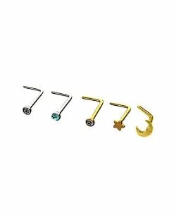 Cheap 🥰 Multi-Pack CZ Star Moon L-Bend Nose Rings 6 Pack - 20 Gauge 😉 -Playboy Shop 03426681 b