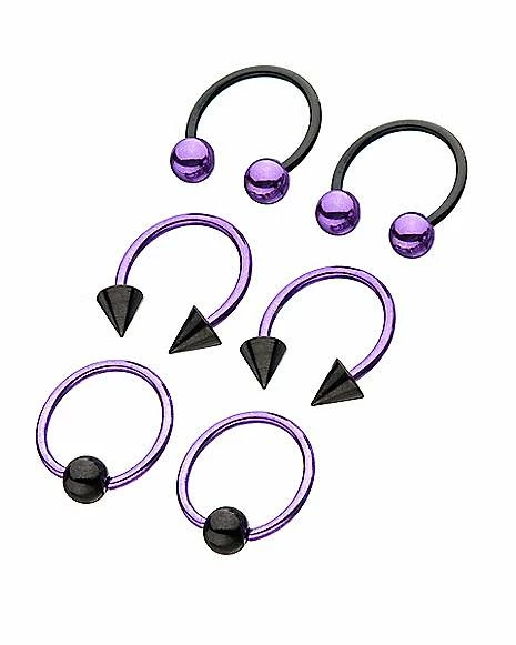 Flash Sale π Multi-Pack Purple Spike Horseshoe Rings and Captive Rings 3 Pair - 18 Gauge π 4 Flash Sale π Multi-Pack Purple Spike Horseshoe Rings and Captive Rings 3 Pair - 18 Gauge π - Image 2