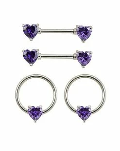 Discount 👍 Multi-Pack CZ Heart Captive Nipple Rings and Nipple Barbells 2 Pair - 14 Gauge ⭐