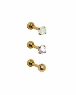 New 😉 Goldtone CZ Cartilage Earrings 3 Pack - 18 Gauge 🧨