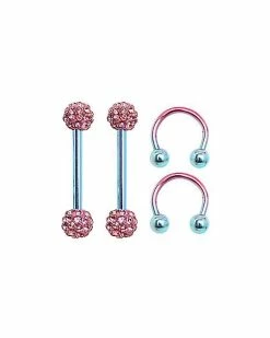 Promo 🤩 Multi-Pack CZ Nipple Barbells and Horseshoe Rings 2 Pair - 14 Gauge 🤩