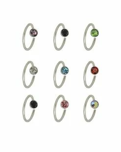 Deals ✨ Multi-Pack CZ Hoop Nose Rings 9 Pack - 20 Gauge 👏 -Playboy Shop 03434321 b