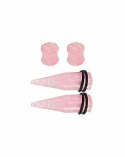 Best Sale 🛒 Pink Marble Effect Tapers and Plugs - 2 Pair 🎁