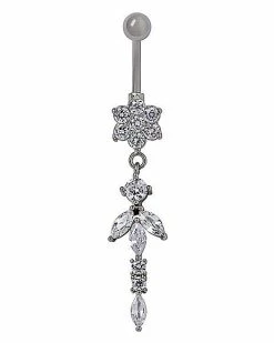 Cheapest ⌛ CZ Flower Dangle Belly Ring - 14 Gauge ✨