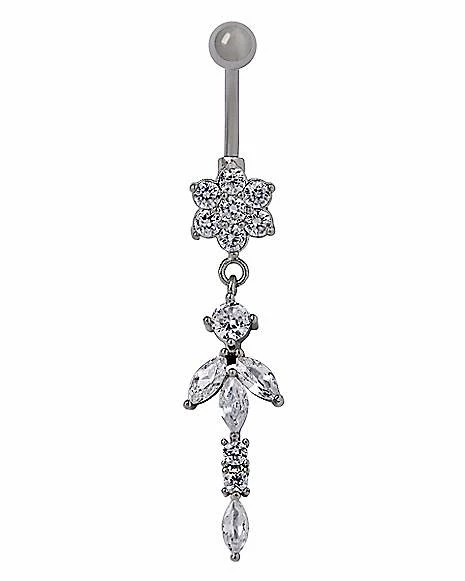 Cheapest ⌛ CZ Flower Dangle Belly Ring - 14 Gauge ✨ 3 Cheapest ⌛ CZ Flower Dangle Belly Ring - 14 Gauge ✨