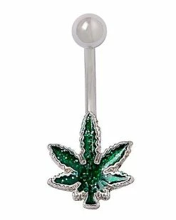 Best Sale 🌟 Glitter Leaf Belly Ring - 14 Gauge ⭐