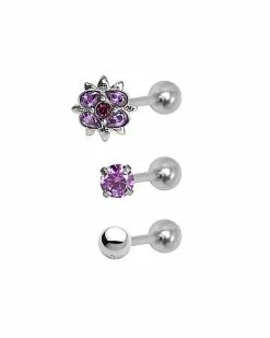 Best Pirce 👏 Multi-Pack CZ Flower Cartilage Earrings 3 Pack - 18 Gauge ⭐