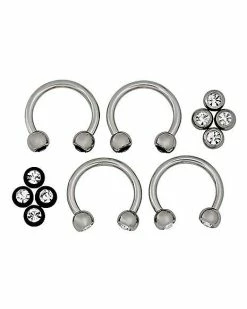 Hot Sale 😀 Multi-Pack Horseshoe Rings with CZ Balls 2 Pair - 16 Gauge ❤️