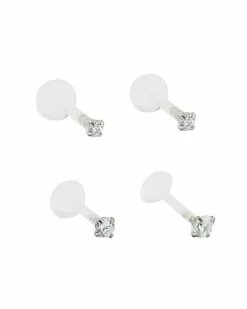 Budget 😀 Multi-Pack Bioflex CZ Labret Lip Rings 4 Pack - 16 Gauge 🥰 -Playboy Shop 03466588 b