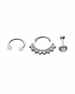 Promo ❤️ Multi-Pack CZ Horseshoe Clicker Septum Ring and Cartilage Earring 3 Pack - 18 Gauge 😉