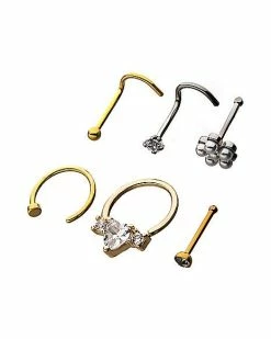 Cheap 👏 Multi-Pack Goldtone CZ Nose Rings 6 Pack - 20 Gauge 🤩 -Playboy Shop 03469186 b