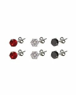 Wholesale 🌟 Red and Black CZ Stud Earrings - 3 Pair ✔️