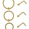 New 🌟 Multi-Pack Goldtone Twisted Hoop Nose Rings and L-Bend Nose Rings 6 Pack - 20 Gauge ❤️ -Playboy Shop 03469608 a