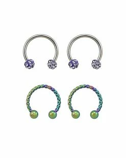 Outlet 🥰 Multi-Pack Twisted CZ Horseshoe Rings 2 Pair - 16 Gauge 🛒
