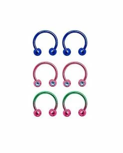 Hot Sale 🧨 Multi-Pack Colored CZ Horseshoe Rings 3 Pair - 14 Gauge 💯