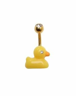 Budget 🌟 Goldtone CZ Duck Belly Ring - 14 Gauge 🛒