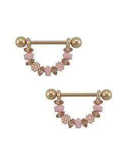 Cheapest 😀 Rose Goldtone Flower CZ Stone Nipple Shields - 14 Gauge ❤️