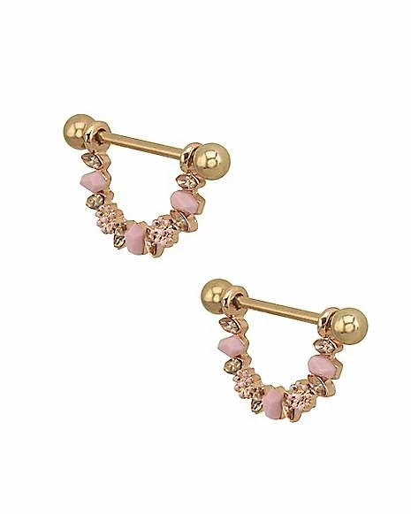 Cheapest π Rose Goldtone Flower CZ Stone Nipple Shields - 14 Gauge β€οΈ 4 Cheapest π Rose Goldtone Flower CZ Stone Nipple Shields - 14 Gauge β€οΈ - Image 2