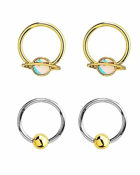 Cheap π Multi-Pack Goldtone Saturn Captive Bead Rings 2 Pair - 16 Gauge π 3 Cheap π Multi-Pack Goldtone Saturn Captive Bead Rings 2 Pair - 16 Gauge π