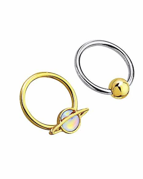 Cheap π Multi-Pack Goldtone Saturn Captive Bead Rings 2 Pair - 16 Gauge π 4 Cheap π Multi-Pack Goldtone Saturn Captive Bead Rings 2 Pair - 16 Gauge π - Image 2