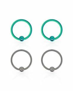 Brand new ❤️ Multi-Pack Green Captive Bead Rings 2 Pair - 18 Gauge 💯