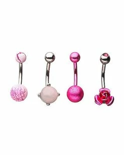 Wholesale 🎉 Multi-Pack Rose Belly Rings 4 Pack - 14 Gauge 🔥