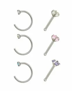 Wholesale ✔️ Multi-Pack CZ Hoop Nose Rings and Bone Nose Rings 6 Pack - 20 Gauge 🎉 -Playboy Shop 03474608 b