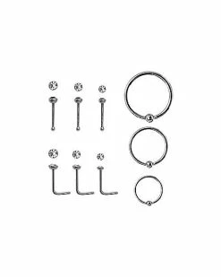 Budget 👏 Multi-Pack CZ Nose Rings - 9 Pack ❤️ -Playboy Shop 03479573