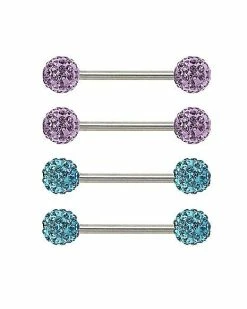 Hot Sale ❤️ Blue and Purple CZ Nipple Barbells 4 Pack - 14 Gauge 👍