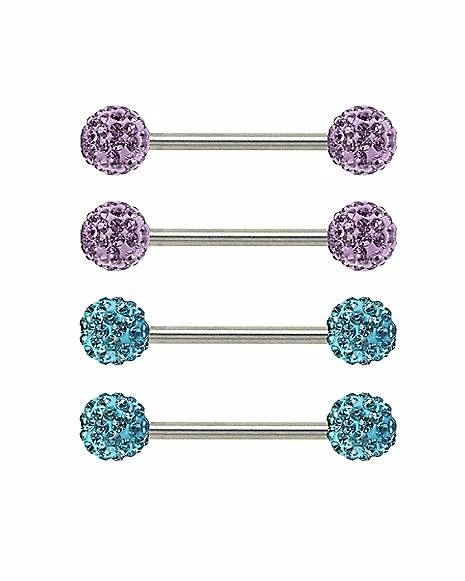 Hot Sale β€οΈ Blue and Purple CZ Nipple Barbells 4 Pack - 14 Gauge π 3 Hot Sale β€οΈ Blue and Purple CZ Nipple Barbells 4 Pack - 14 Gauge π