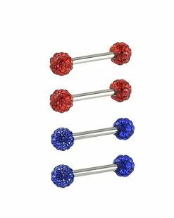 Buy 👍 Multi-Pack Blue and Red CZ Nipple Barbells 2 Pair - 14 Gauge ⌛ -Playboy Shop 03480407 b