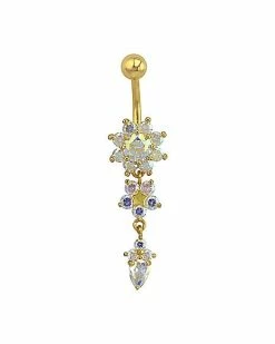 Best deal 🔔 Goldtone CZ Flower Dangle Belly Ring - 14 Gauge 😉