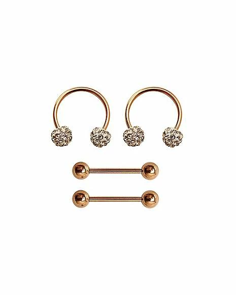 Budget ❤️ Rose Goldtone CZ Nipple Barbells and Nipple Rings 2 Pair - 14 Gauge ✔️ 4 Budget ❤️ Rose Goldtone CZ Nipple Barbells and Nipple Rings 2 Pair - 14 Gauge ✔️ - Image 2