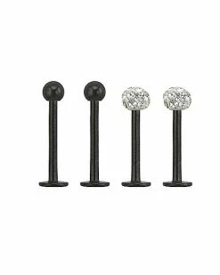 New ✔️ Multi-Pack Black CZ Labret Lip Rings 4 Pack - 16 Gauge 🧨