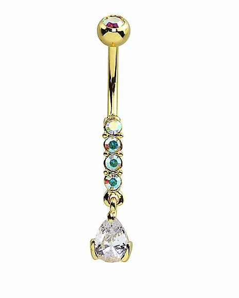 Discount π― Goldtone CZ Teardrop Dangle Belly Ring - 14 Gauge π 3 Discount π― Goldtone CZ Teardrop Dangle Belly Ring - 14 Gauge π