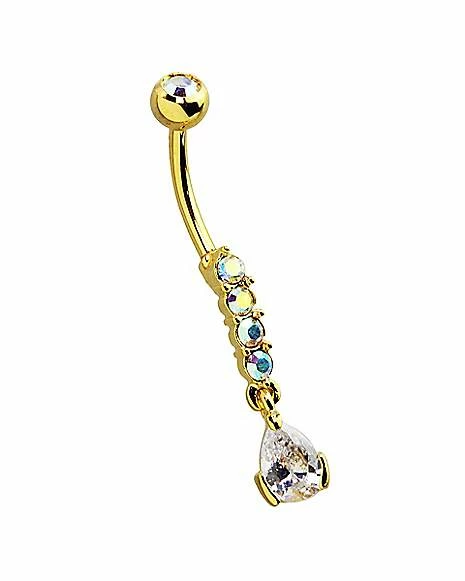 Discount π― Goldtone CZ Teardrop Dangle Belly Ring - 14 Gauge π 4 Discount π― Goldtone CZ Teardrop Dangle Belly Ring - 14 Gauge π - Image 2