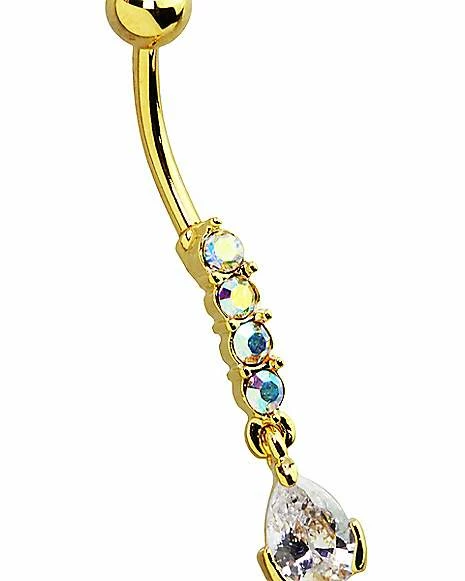 Discount π― Goldtone CZ Teardrop Dangle Belly Ring - 14 Gauge π 5 Discount π― Goldtone CZ Teardrop Dangle Belly Ring - 14 Gauge π - Image 3