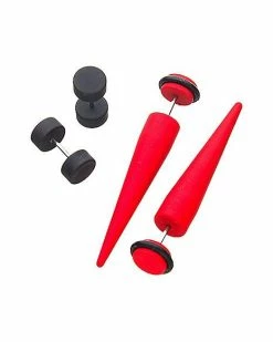 Best deal 🌟 Red and Black Fake Tapers and Fake Plugs 2 Pair - 18 Gauge 🥰