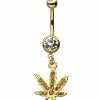 Best Sale 😉 Goldtone CZ Leaf Dangle Belly Ring - 14 Gauge ⭐ -Playboy Shop 03487378 a